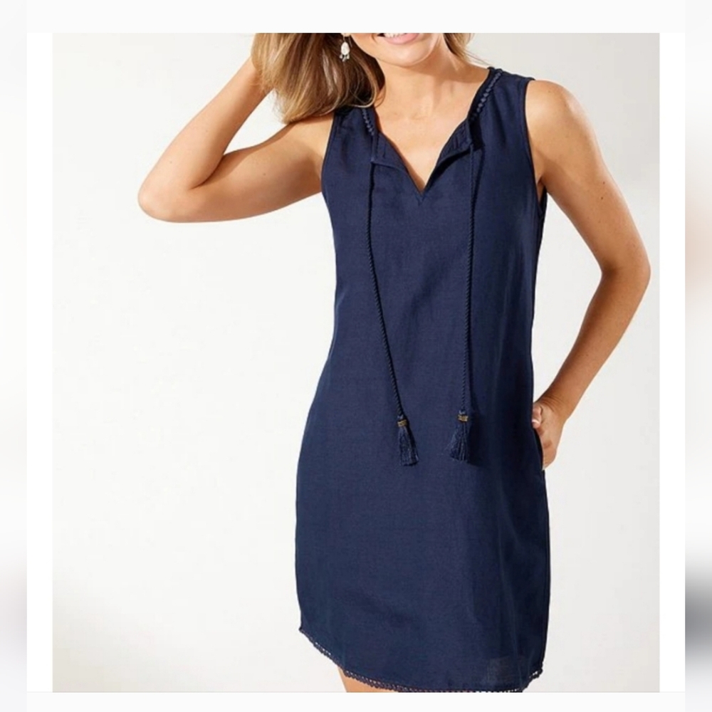 Tommy Bahama St. Lucia Linen-Blend Split-Neck Shift Dress